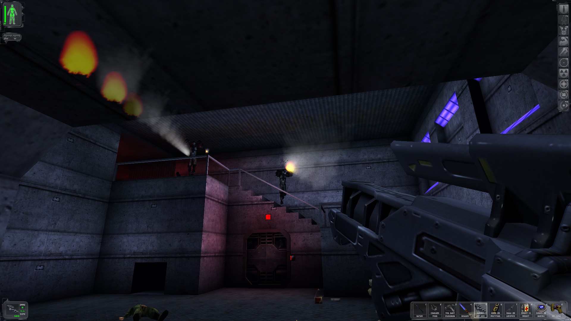 A screenshot of a Deus Ex firefight with Majestic 12 troops