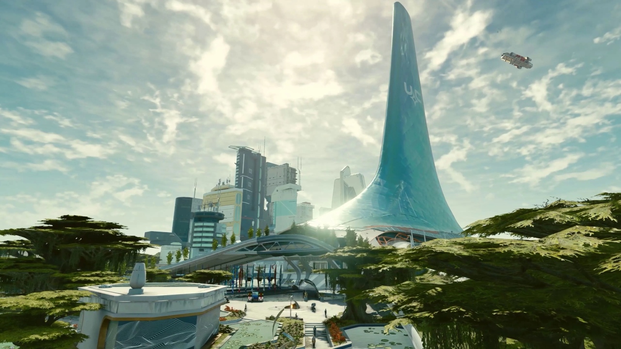 A screenshot of New Atlantis in Starfield