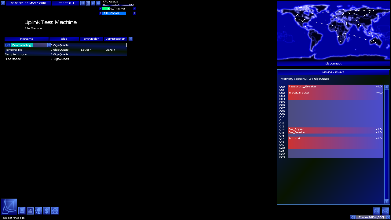 A screenshot of an Uplink hack in progress